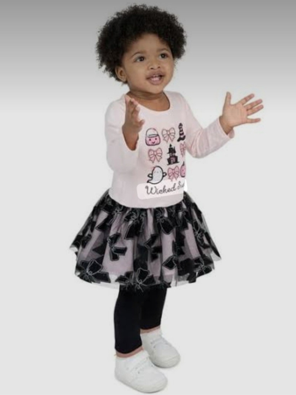 Baby Girl Halloween Graphic Top with Black Bow Tulle Skirt 18 months